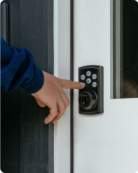 Person entering in door code in the Smart Lock