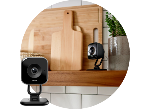 Vivint Indoor Camera Pro on shelf in kitchen